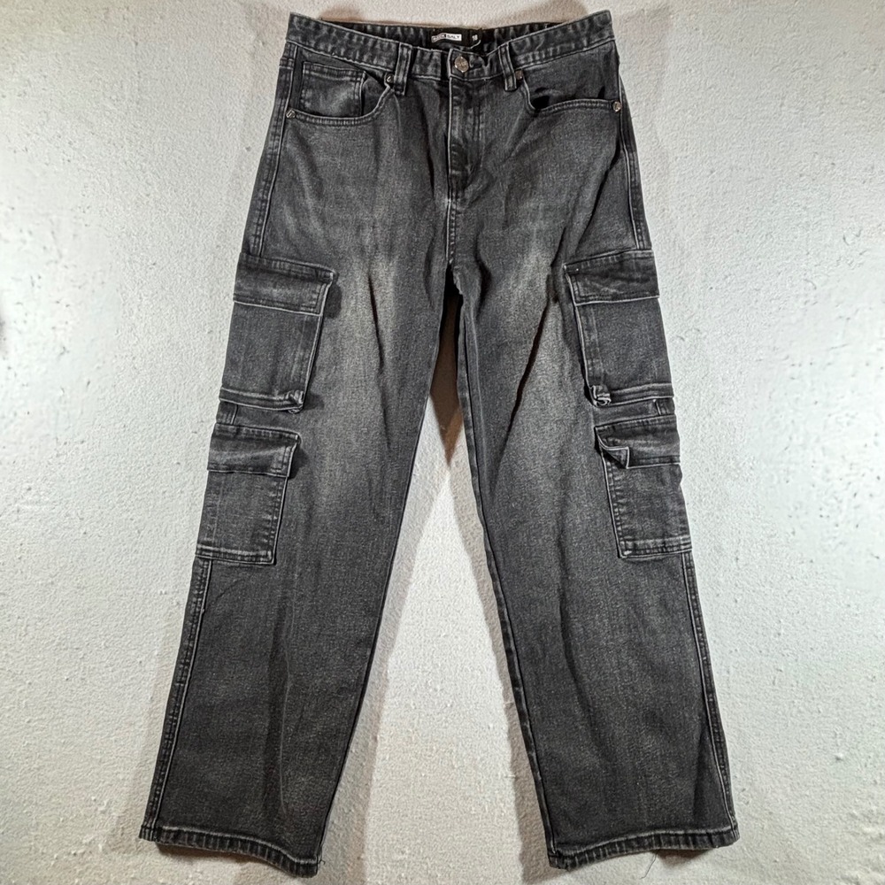 Rock Salt Boys Cargo Jeans Size 18 Washed Black Straight Leg Utility Denim Pants